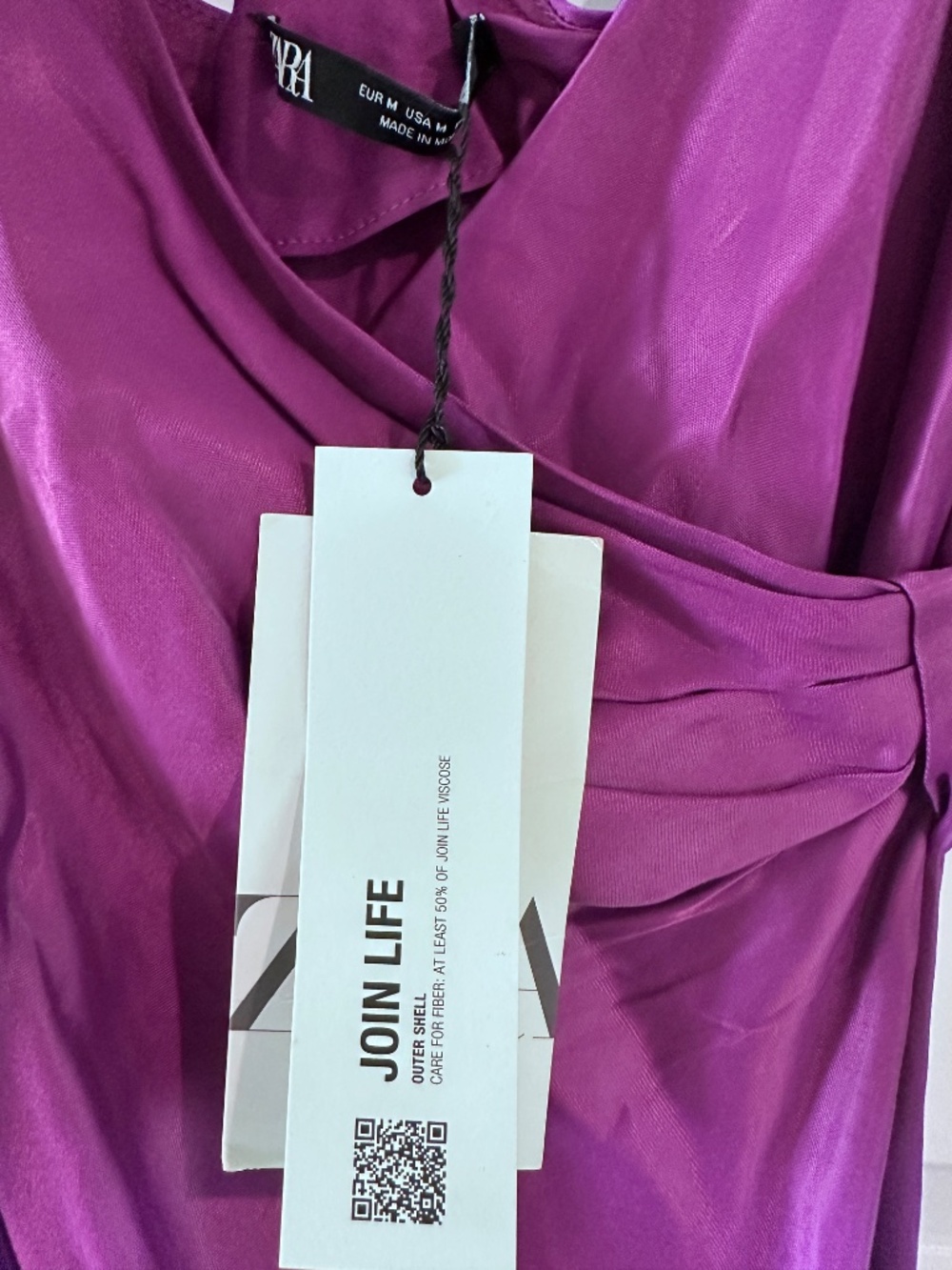Zara Knotted Midi Slip Dress in a vibrant magenta satin, size Medium, NWT